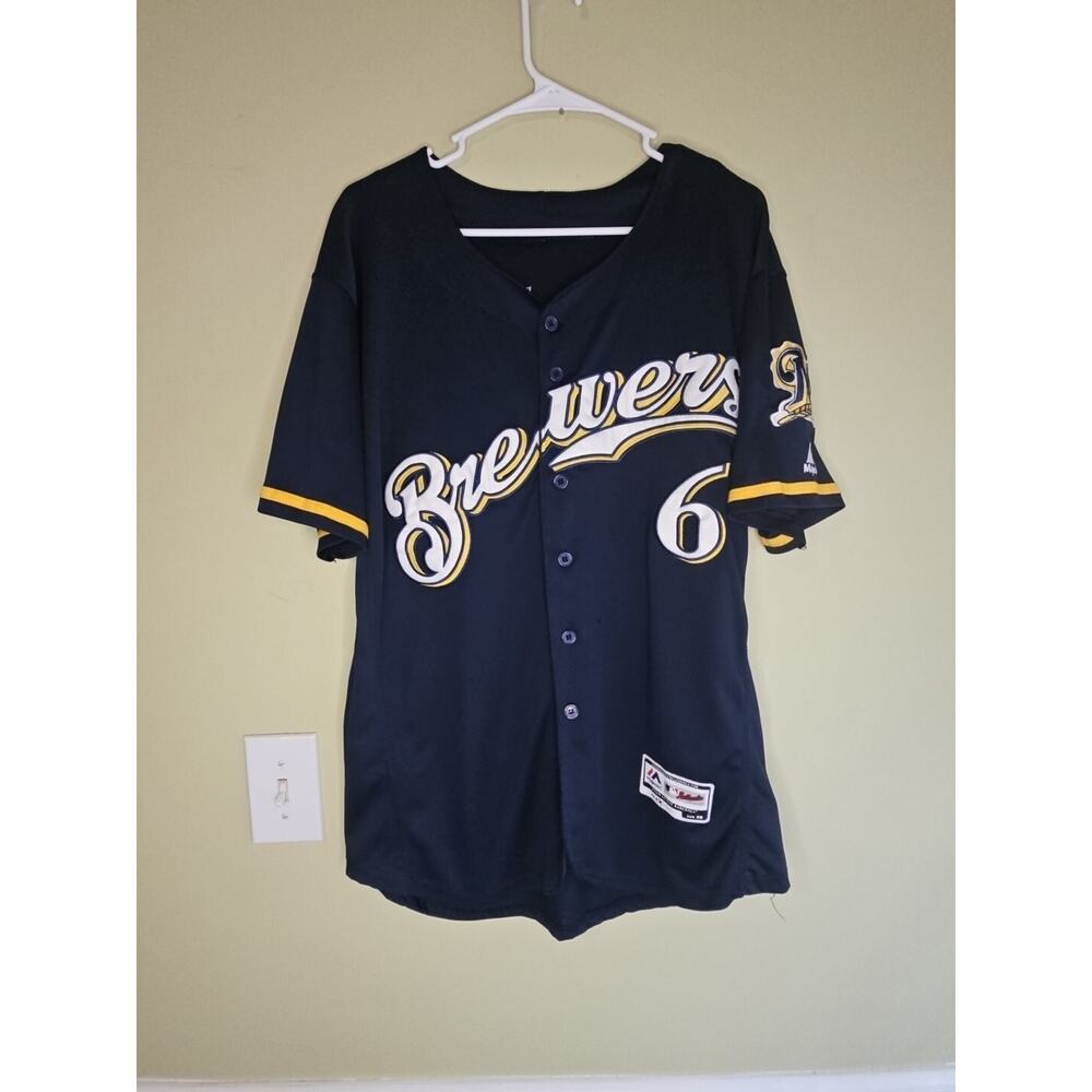 Lorenzo Cain #6 Milwaukee Brewers MLB Baseball Jersey Mens Size 40 Majestic Sewn